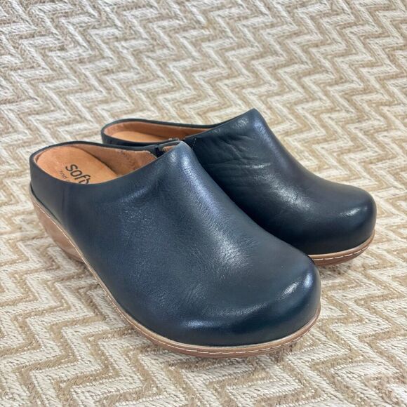 SoftWalk Madison Leather Wedge Clogs Navy Blue - Picture 3 of 10